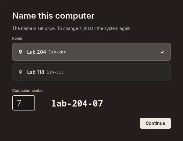The naming screen