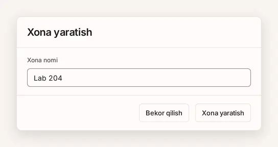 Xona yaratish oynasi